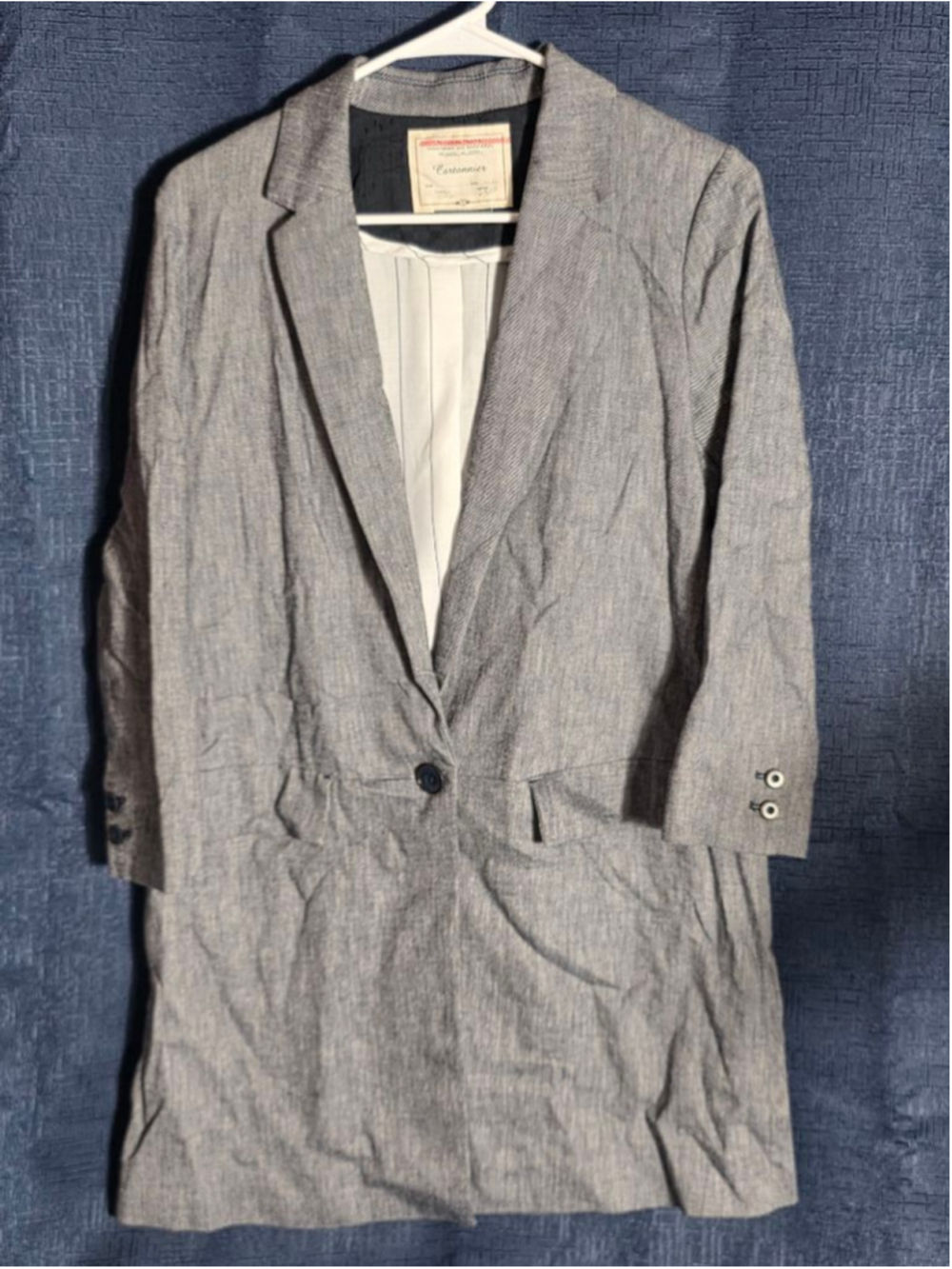 Women's Cartonnier Gray & White Striped Blazer Jacket S Vintage Rare Retro Euro